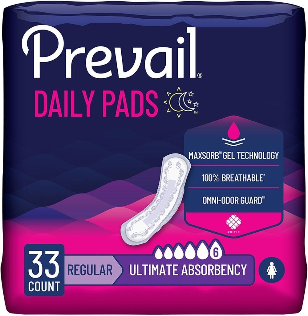 Prevail Daily Pads Regular, 33 Count, Ultimate Absorbency for Bladder Leaks